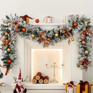 Snowflocked Christmas Garland with decorations