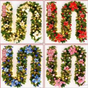 Christmas Garland with flower decoration, balls and LED light