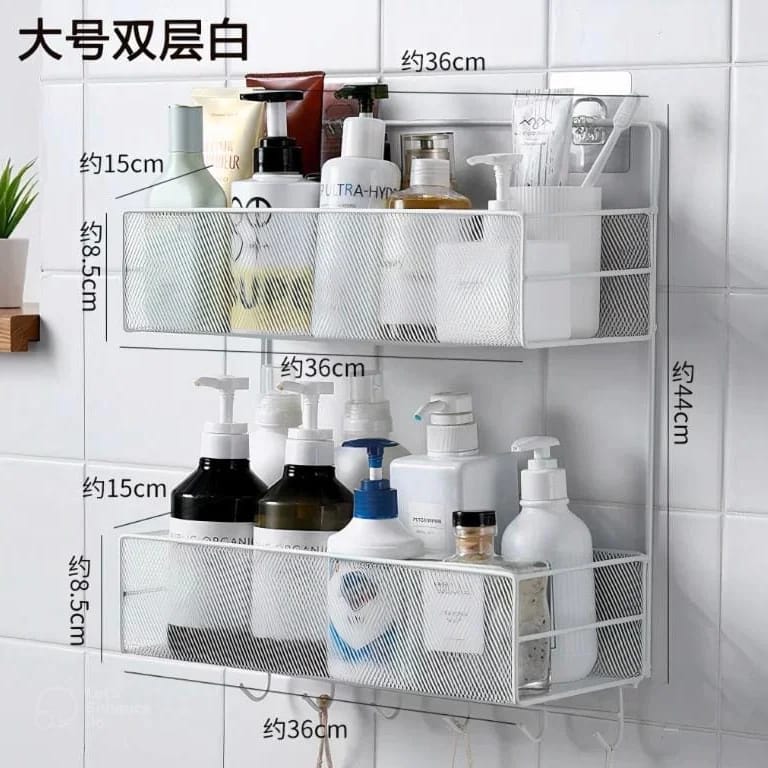 Jesilog-Decor-226946.jpeg 2 layer wall-mounted bathroom shelf shower shampoo rack with hooks